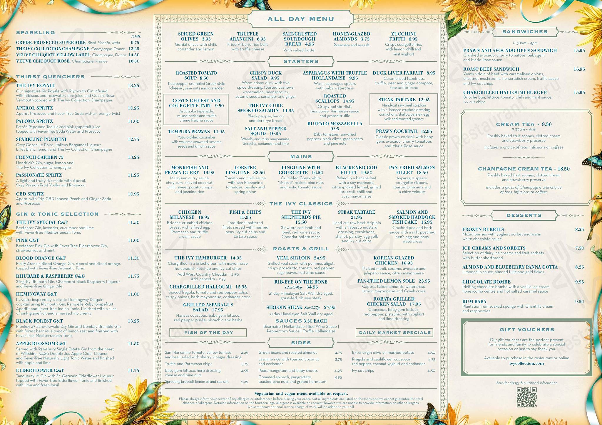 Menu at The Ivy City Garden pub & bar, London, Dashwood House