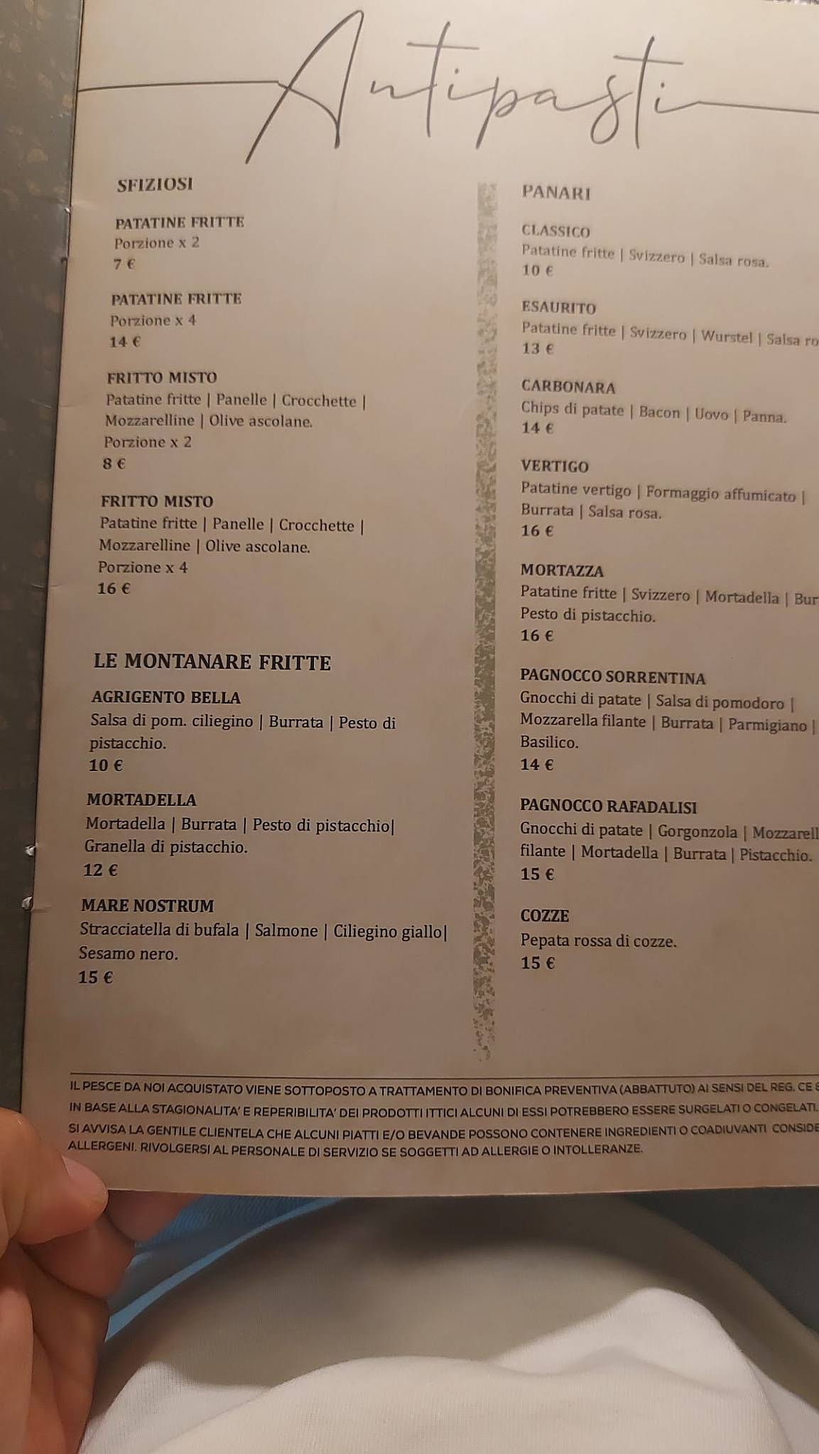 Menu di La Giara 