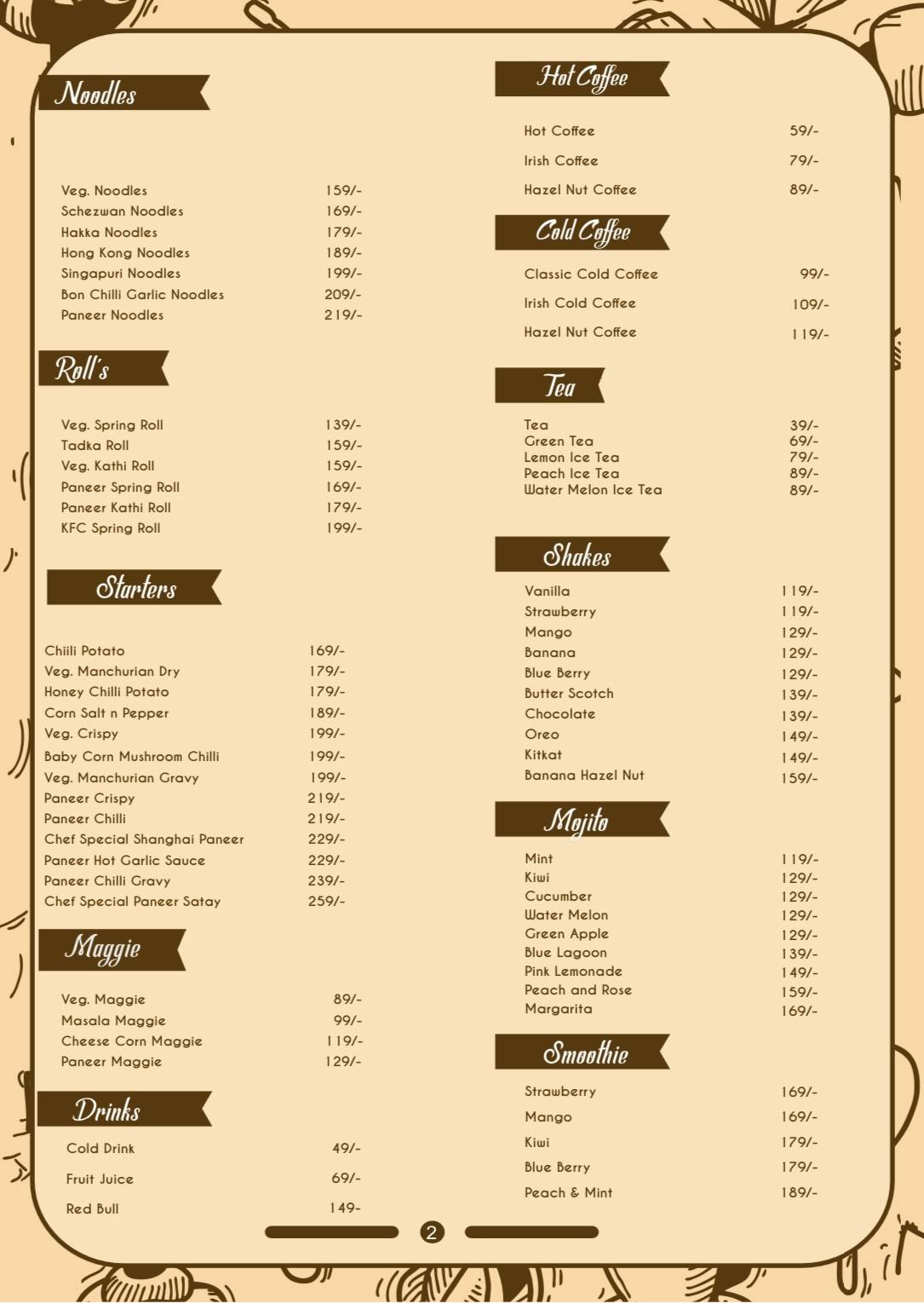 The Jungle Feast Cafe menu