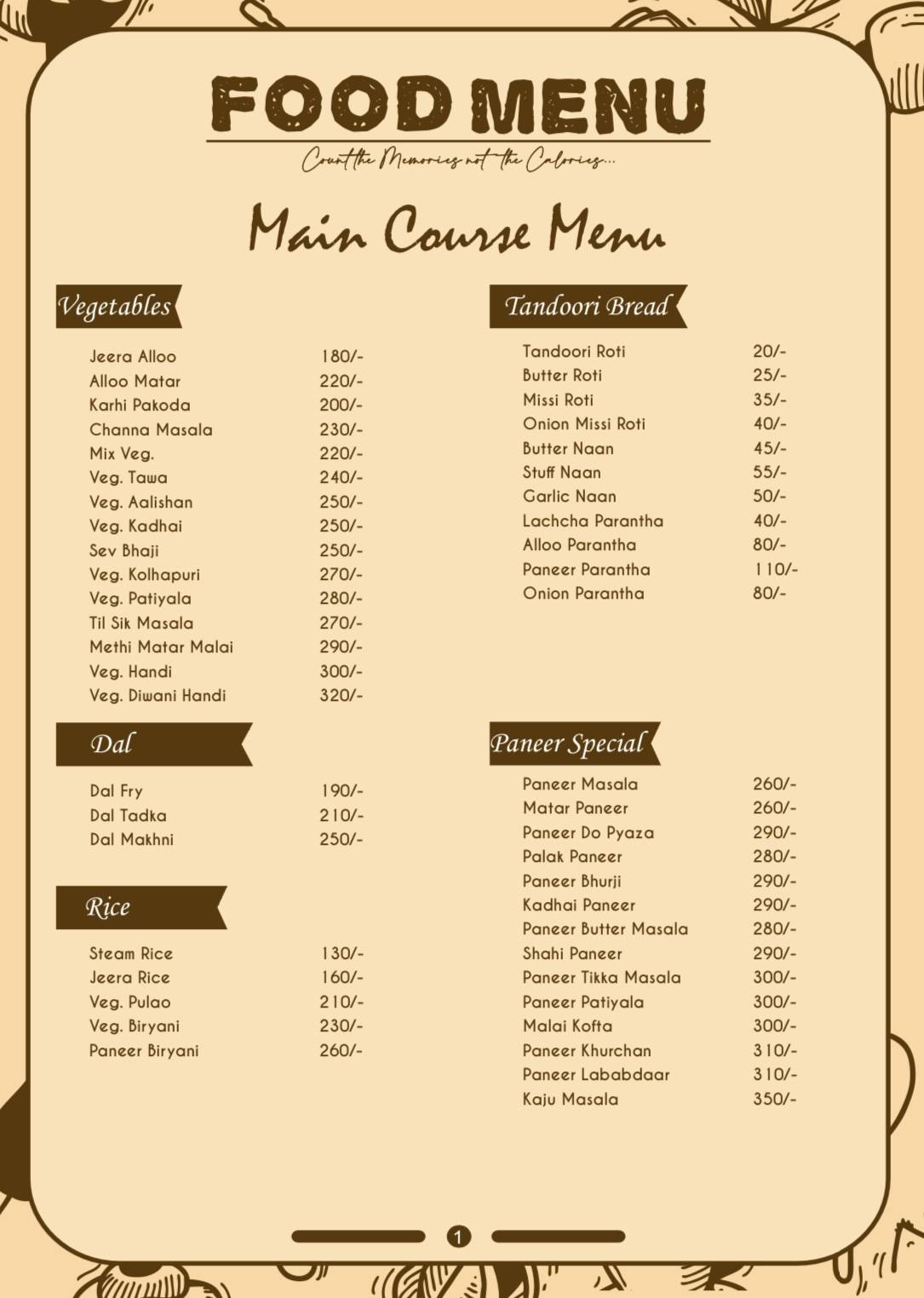 The Jungle Feast Cafe menu
