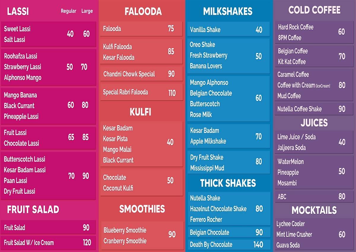 The Lassi Corner menu