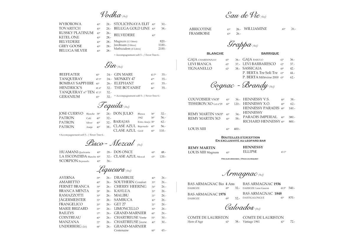 Menu de The Leopard Room Bar & Lounge