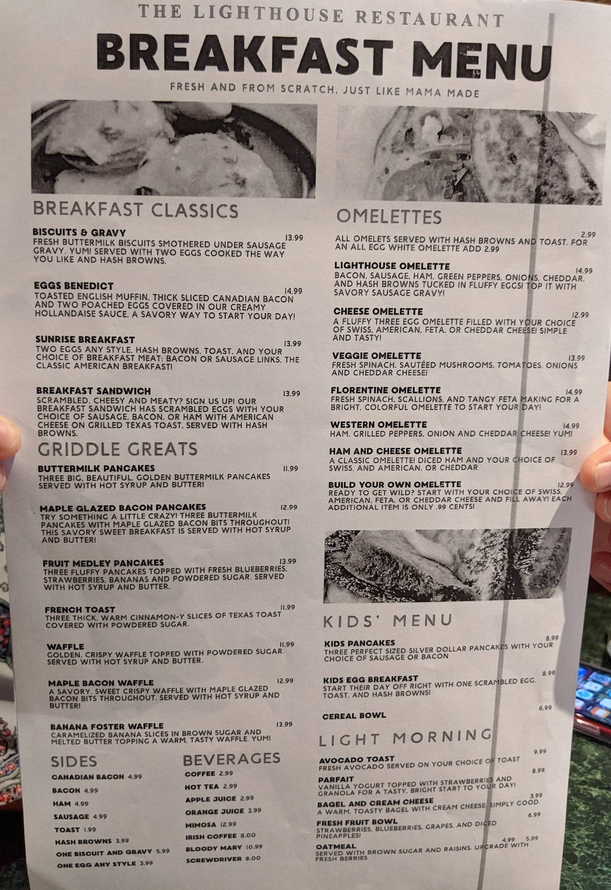 Menu at The Lighthouse Restaurant, Mackinaw City