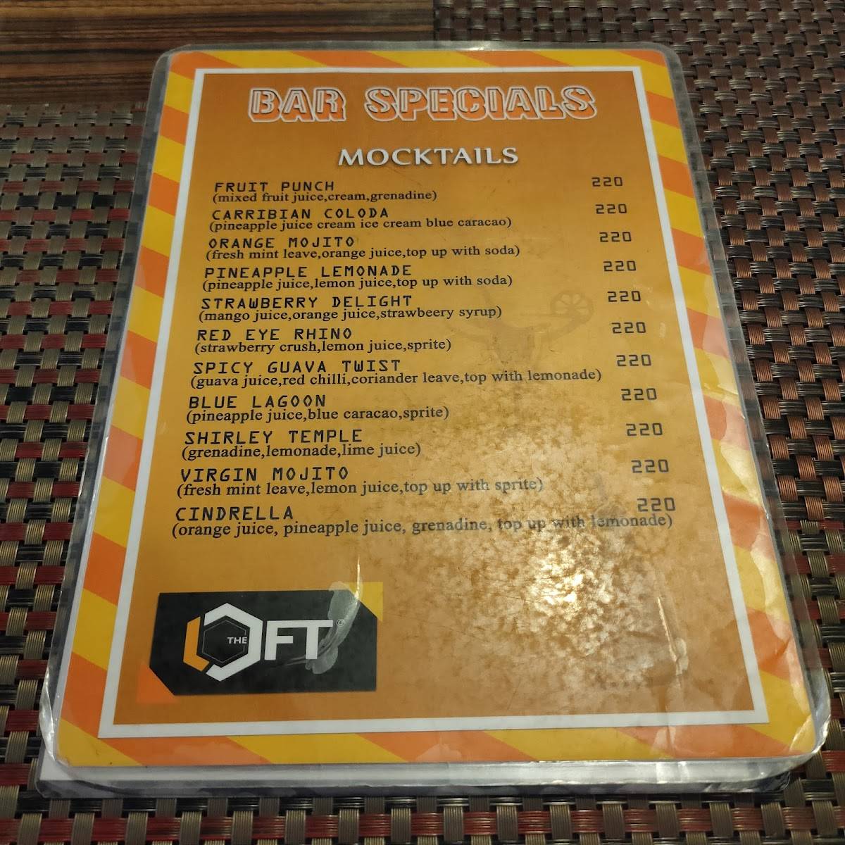The Loft - Cafe & Restaurant menu