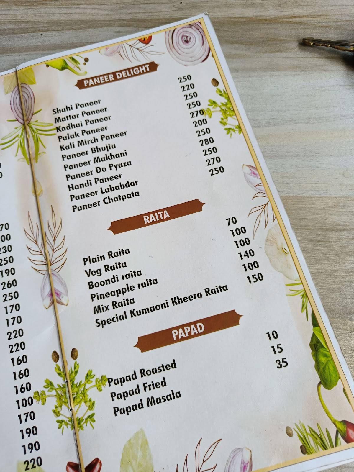 The Oak Restaurant menu