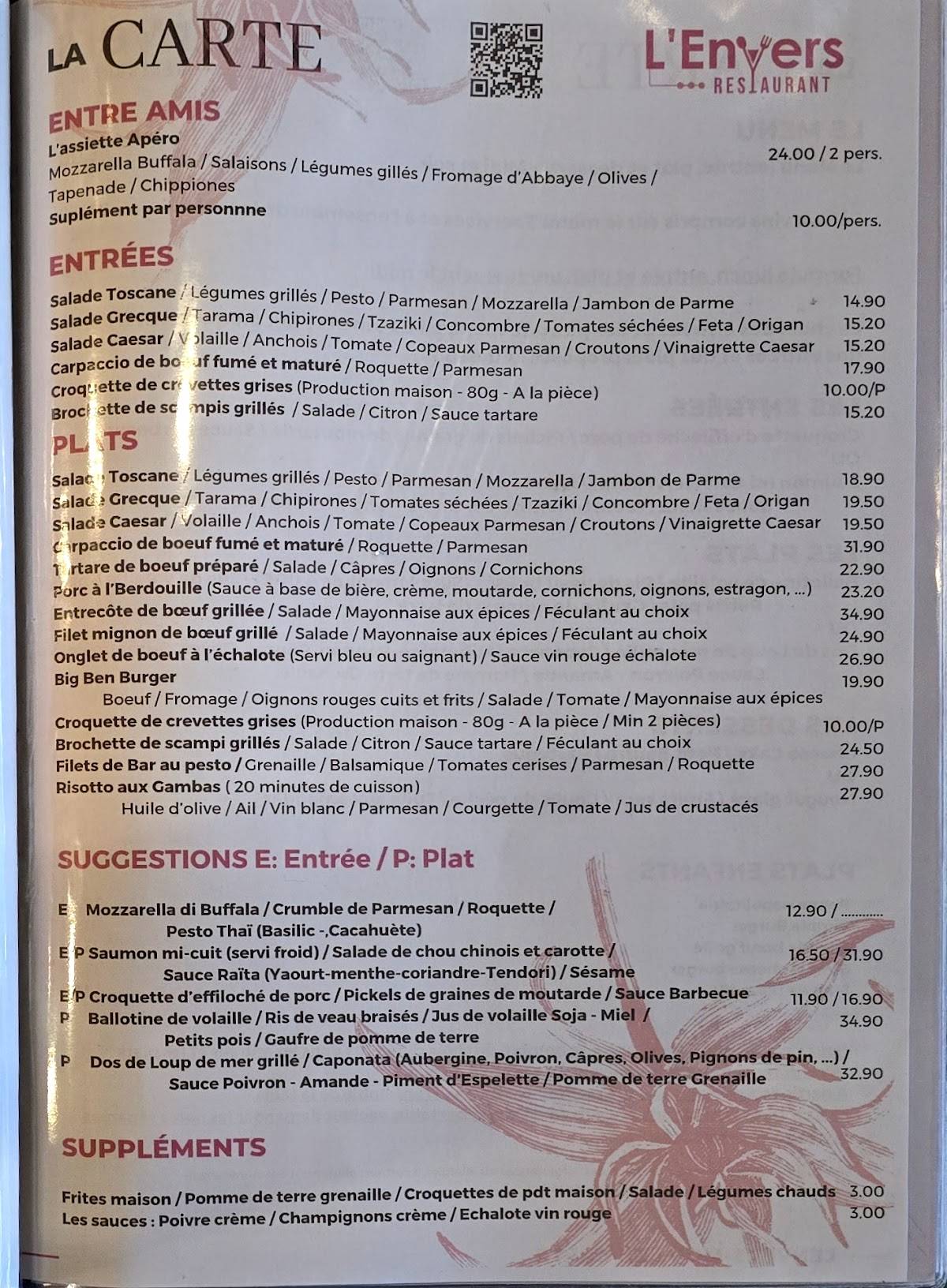 Menu de L'Envers