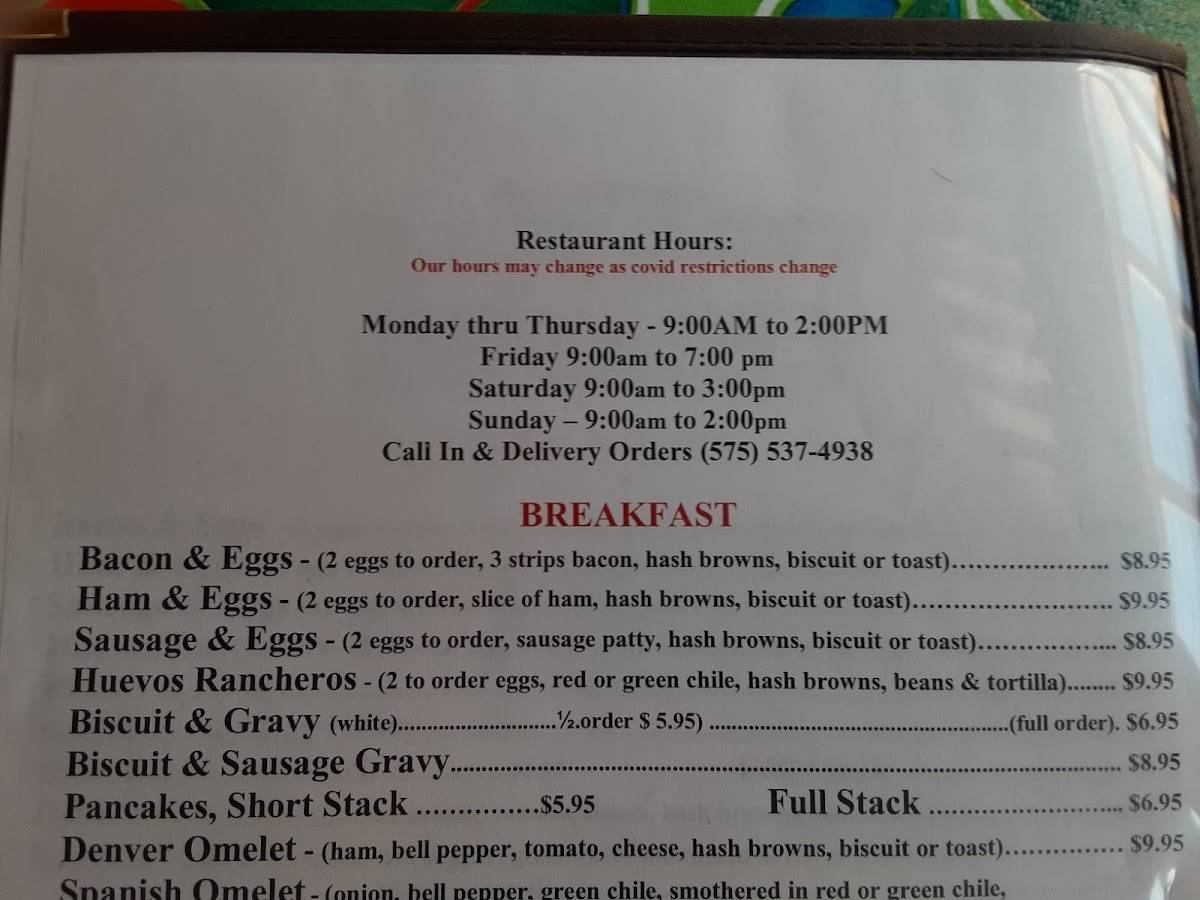 Menu at The Patio Restaurant, Hurley