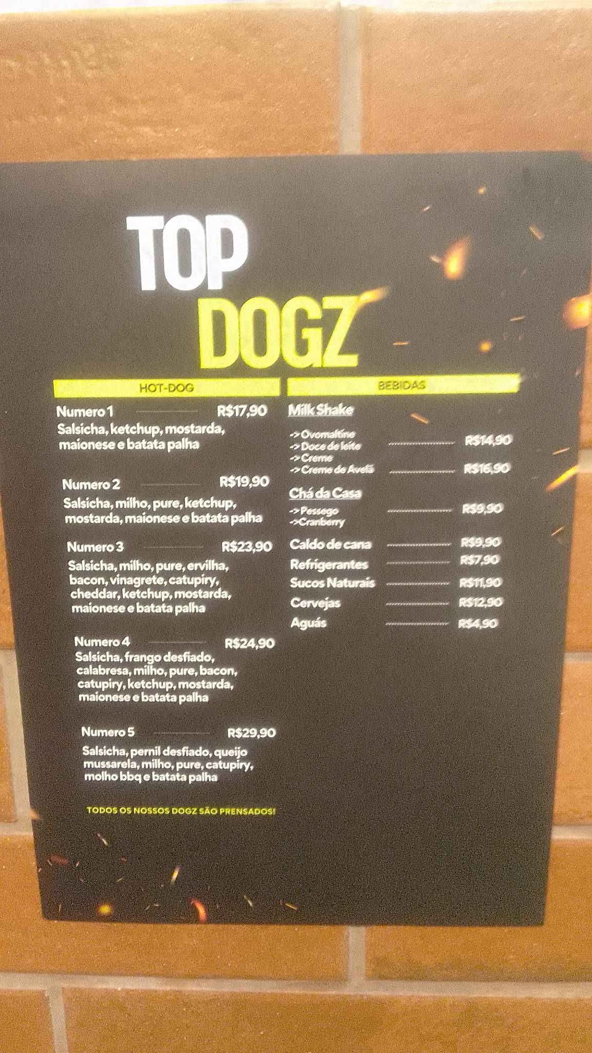 The Paztel cardápio