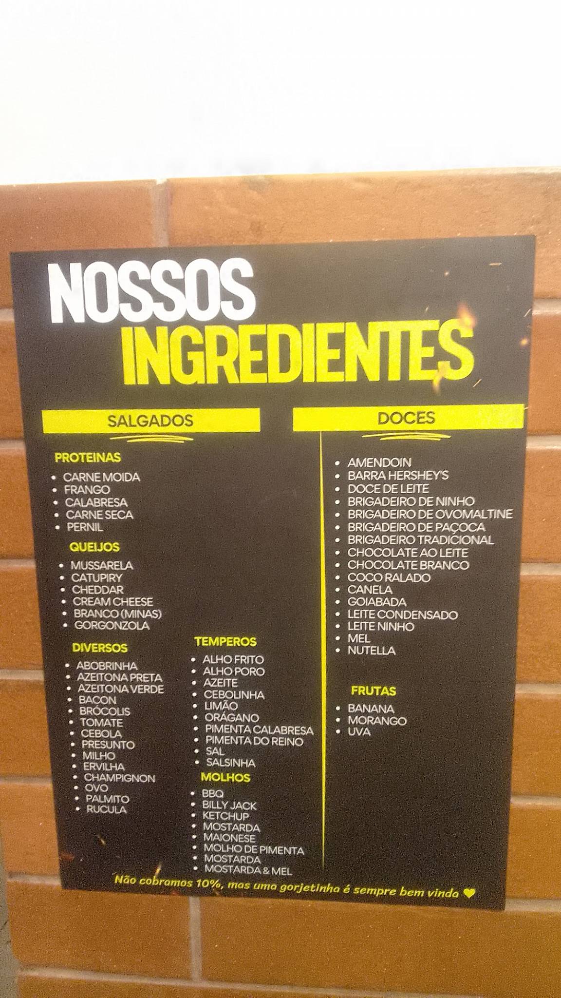 The Paztel cardápio