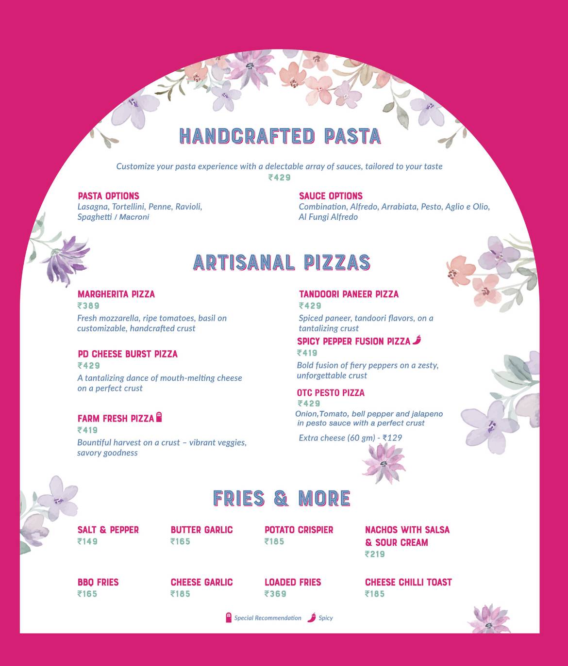The Pink Door restaurant , Kudasan, Gandhinagar menu