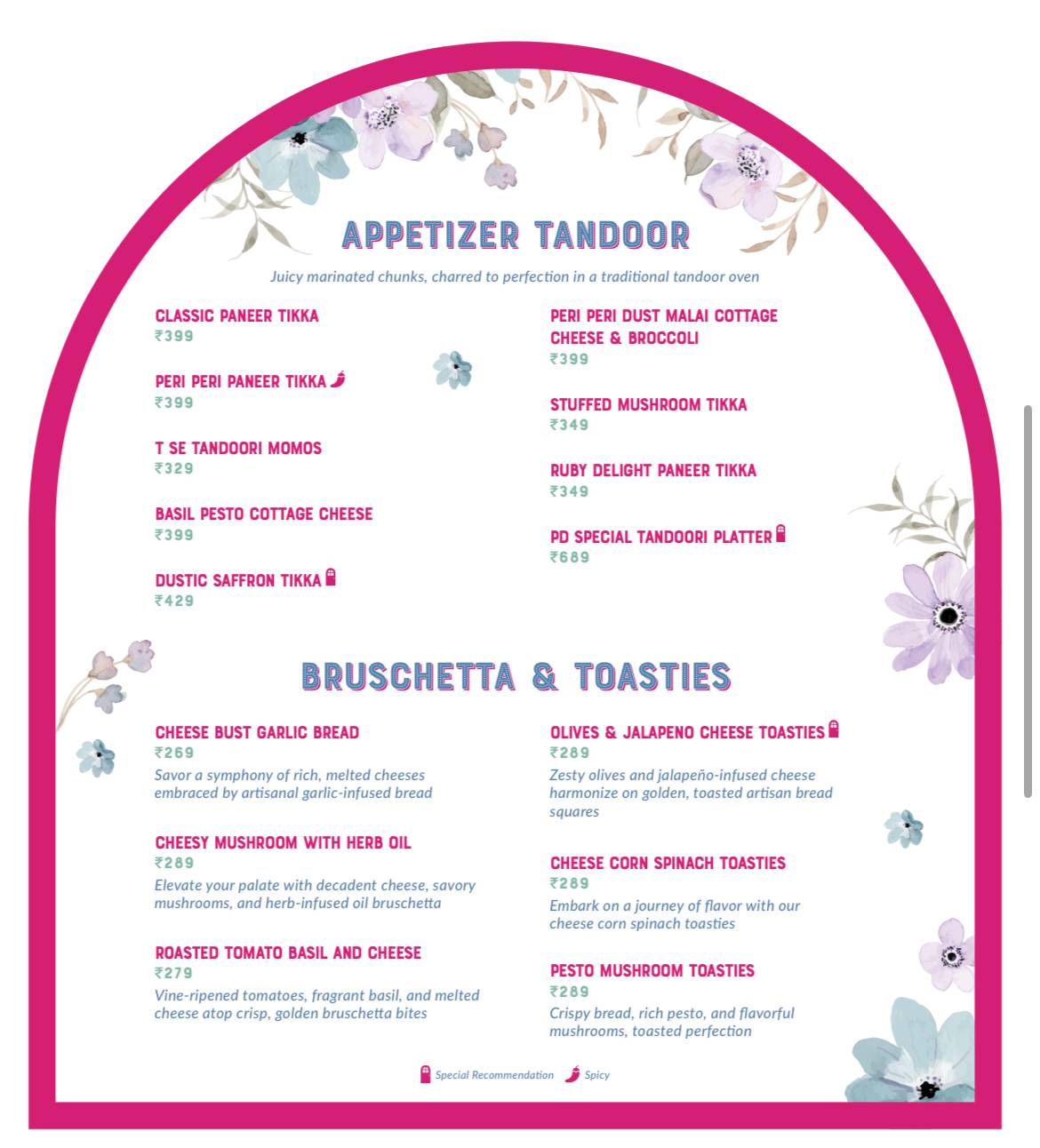 The Pink Door restaurant , Kudasan, Gandhinagar menu