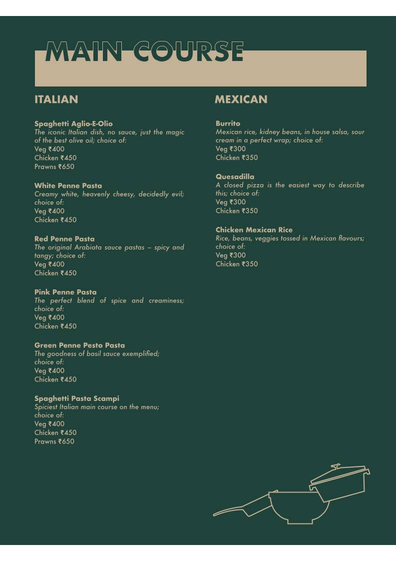 The Pitlane Cafe menu