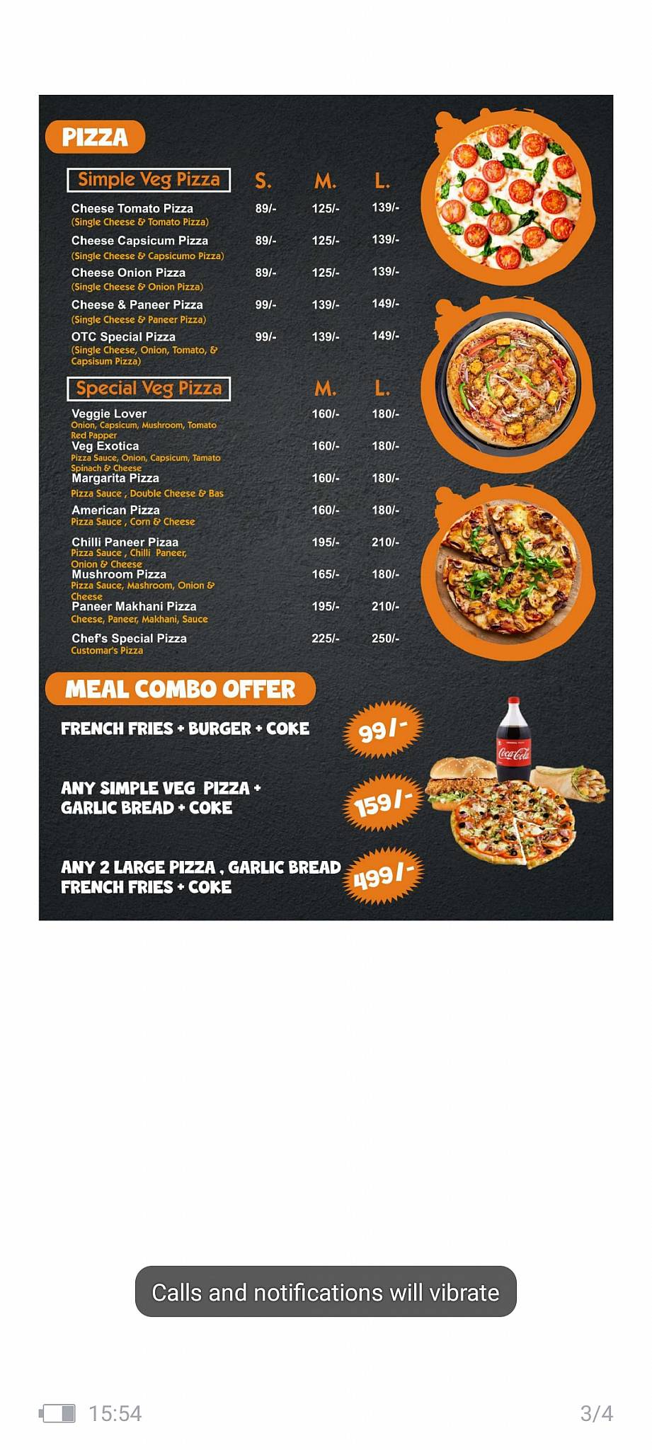 The Pizza Cafe menu