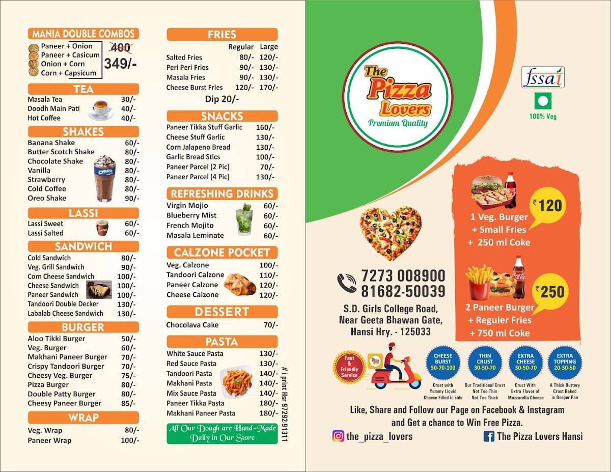The Pizza Lovers, Hansi menu
