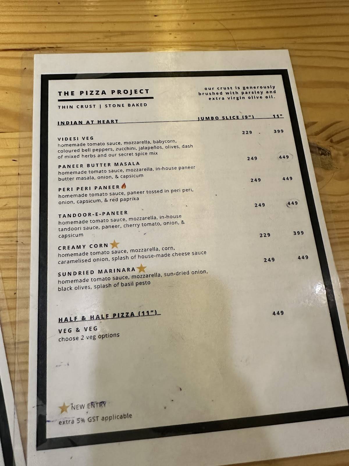 The Pizza Project menu