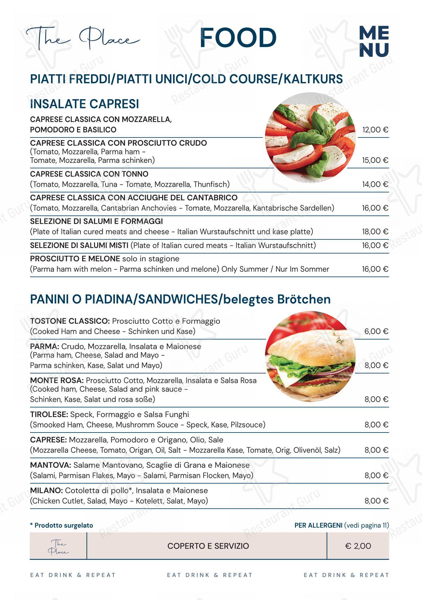 Menu bar per THE PLACE in Mantova