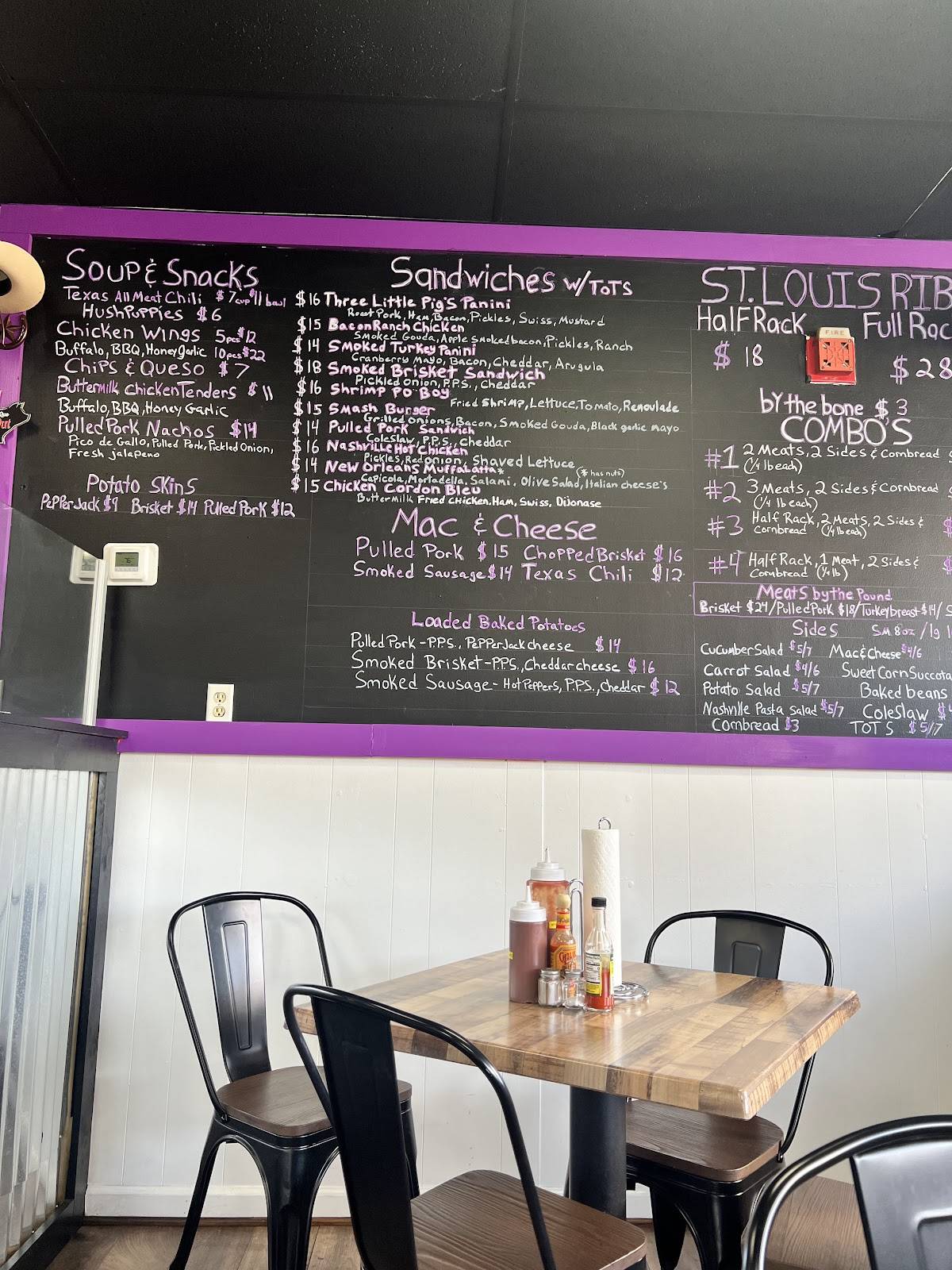 Menu at the purple pig bbq marlborough