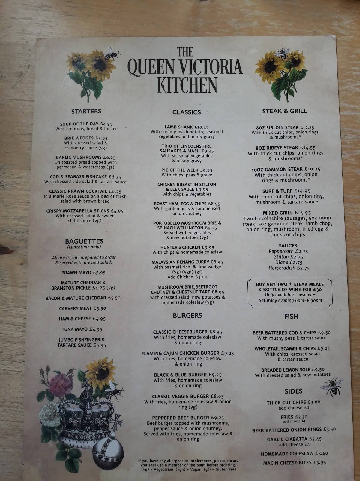 Menu at The Queen Victoria pub & bar, Syston