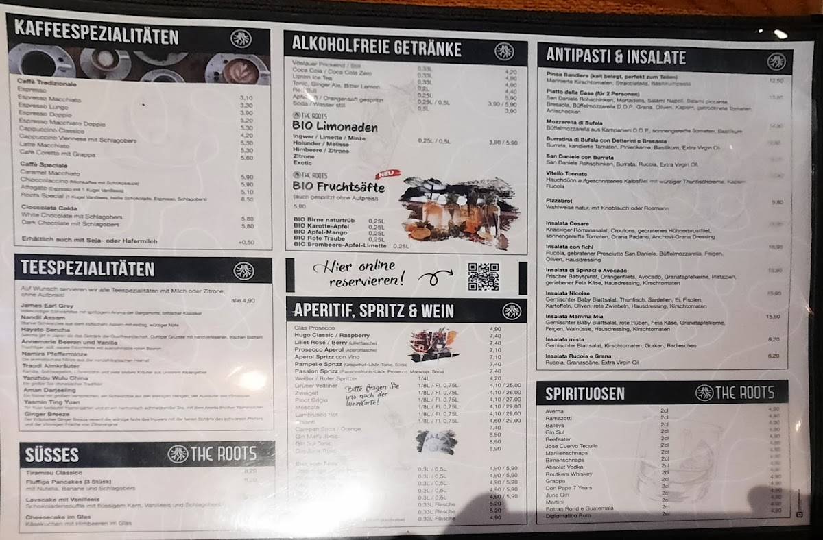 Speisekarte von The Roots restaurant, Eisenstadt