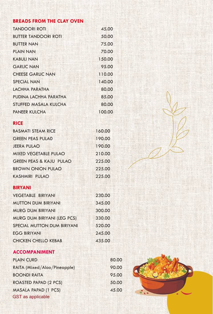 The Rose (Kankurgachi) menu