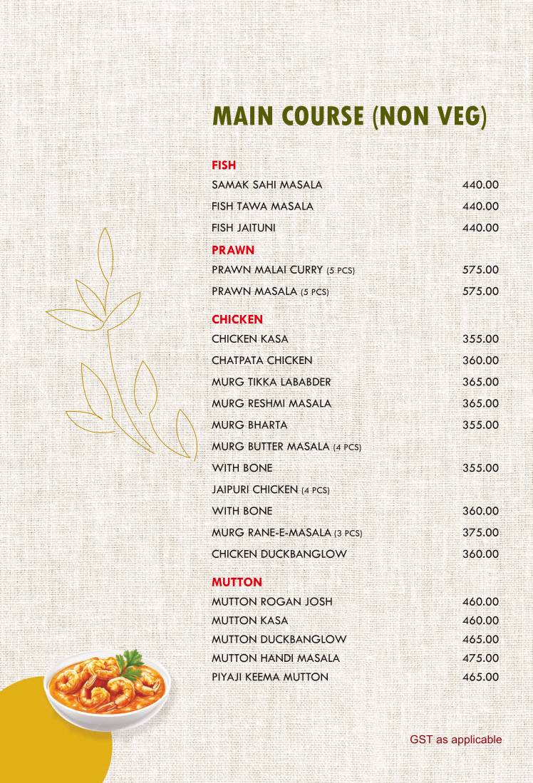 The Rose (Kankurgachi) menu