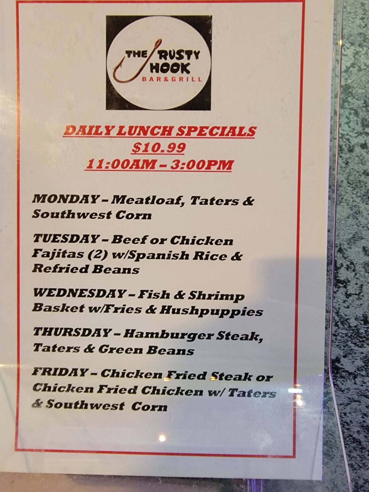 Menu at The Rusty Hook Bar & Grill, Bacliff