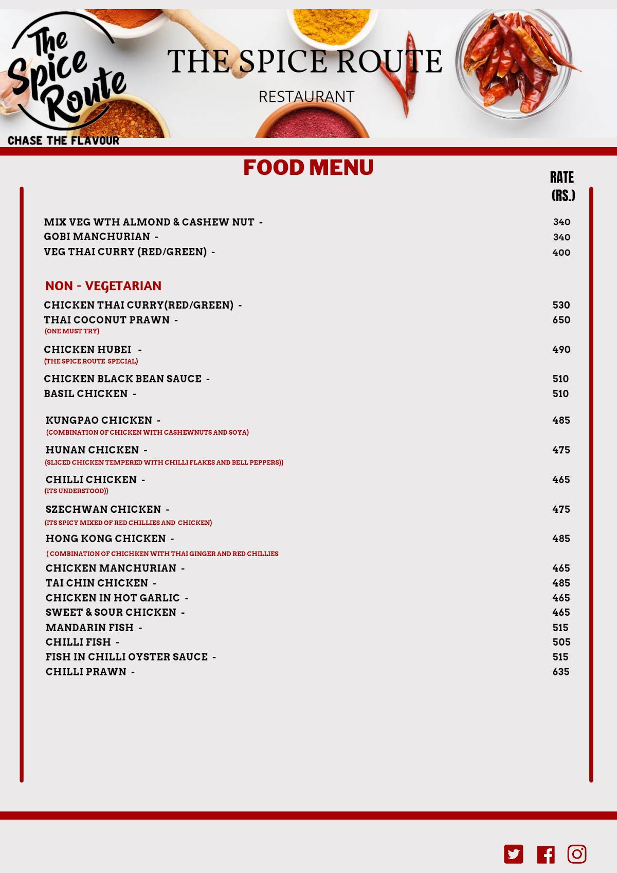 The Spice Route menu