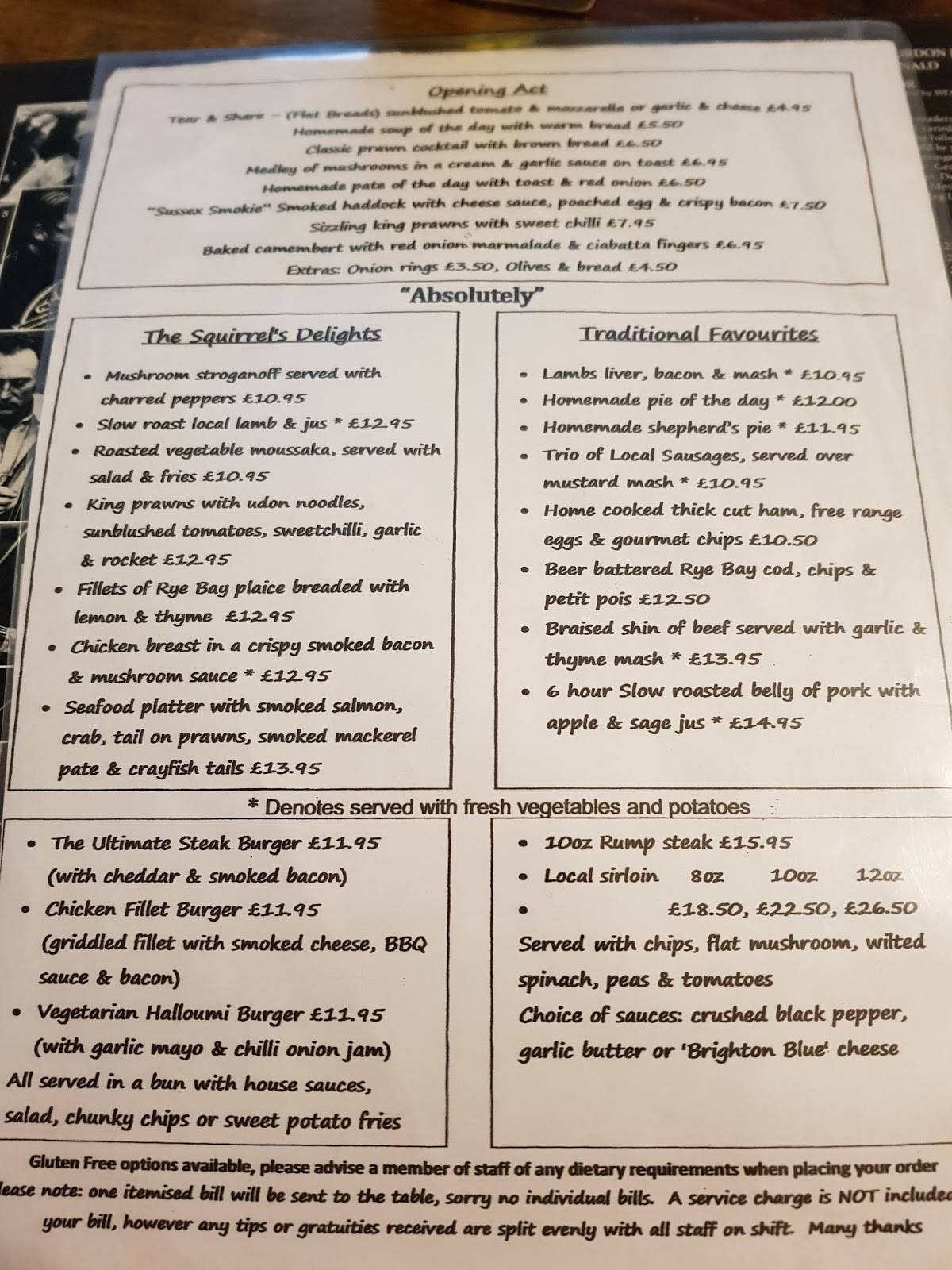 Menu at The Squirrel Inn pub & bar, Battle