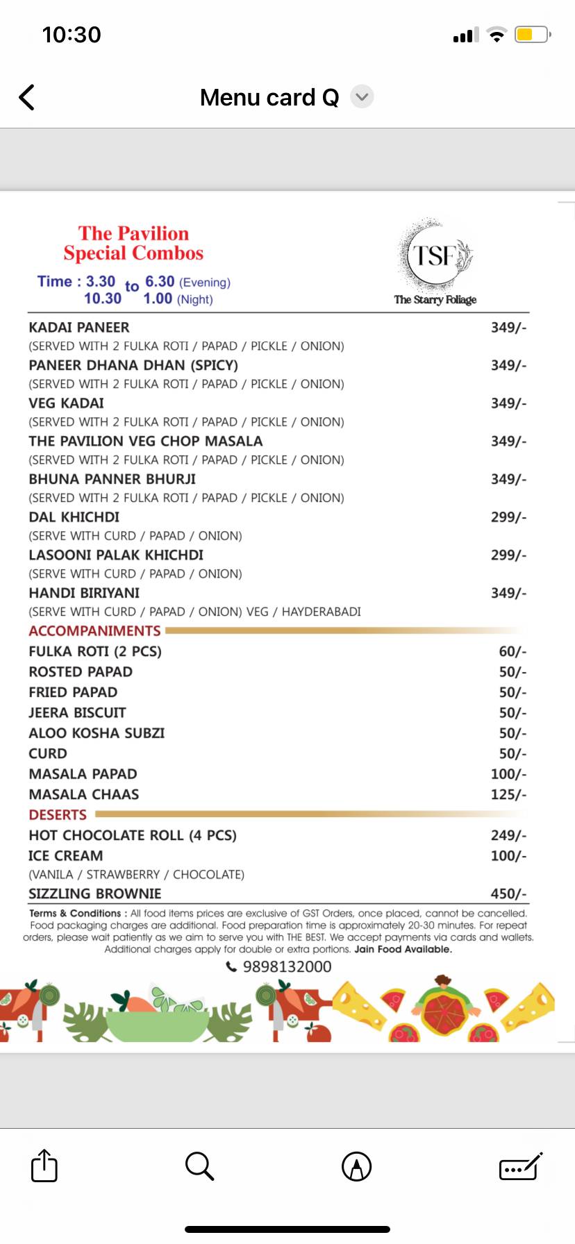 The Starry Foliage menu