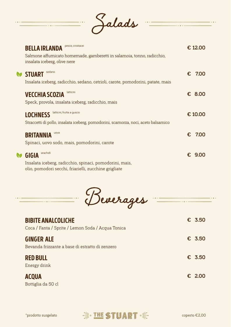 Menu di The Stuart, Scottish Pub 