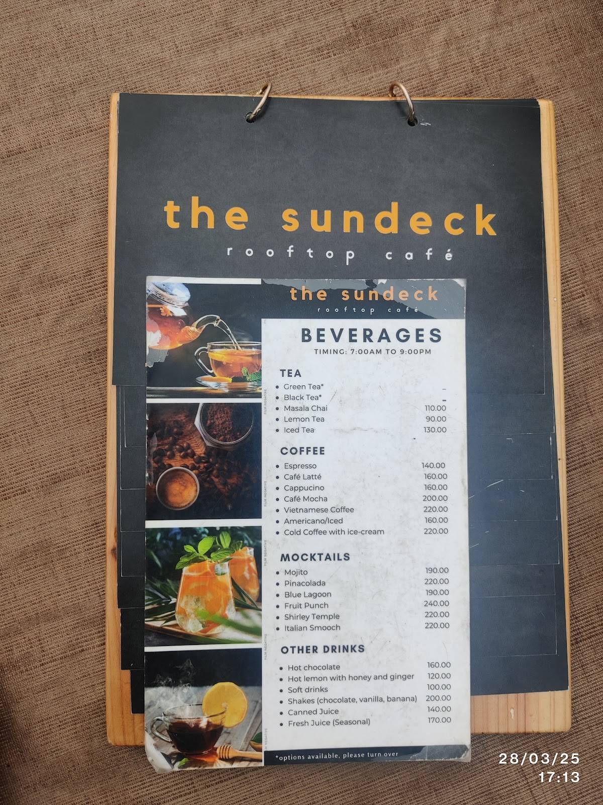 The Sundeck - Rooftop Café menu