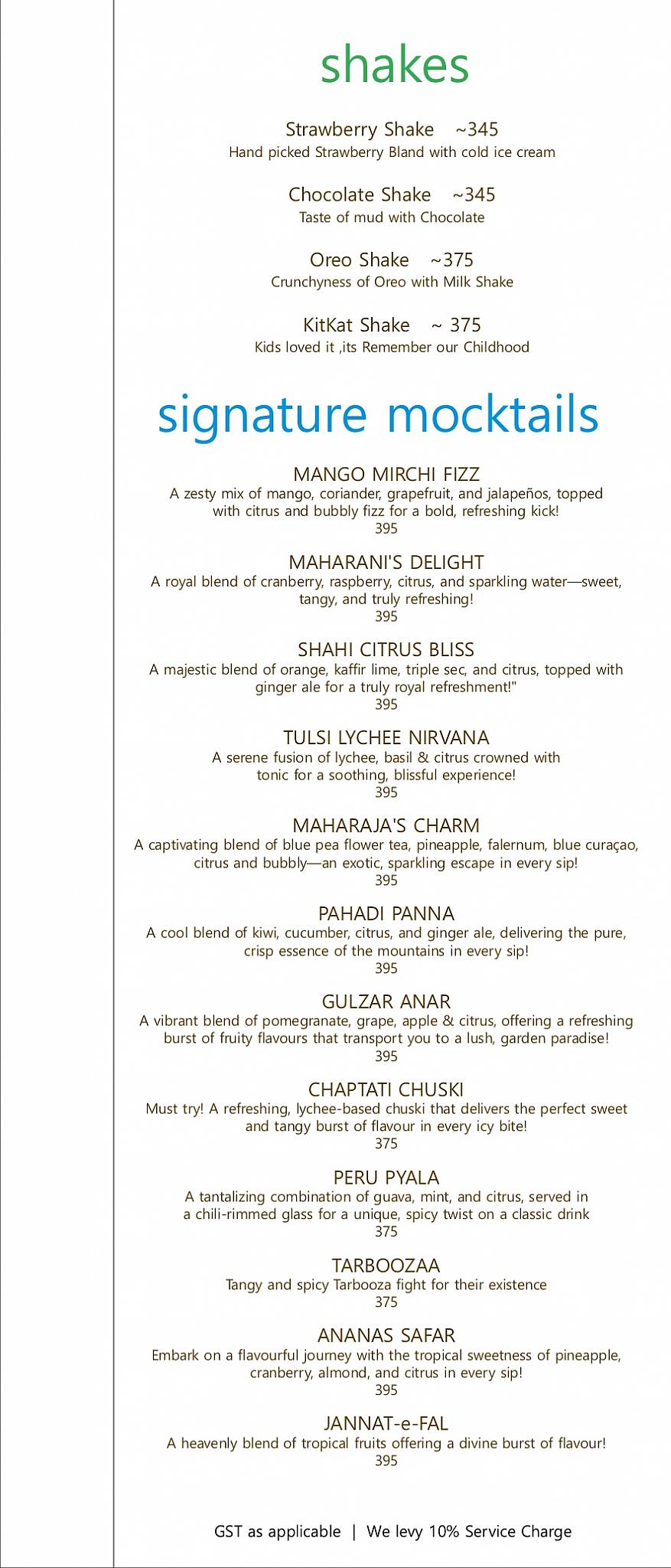 The Yellow Chilli - Sector 90 menu