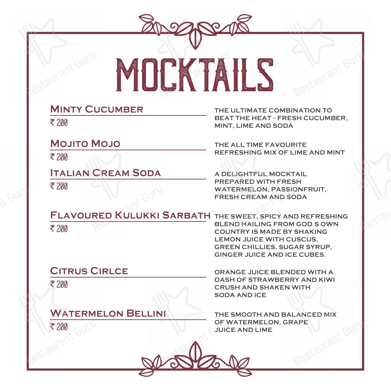 Theos Restaurant in Kottayam - Основное меню