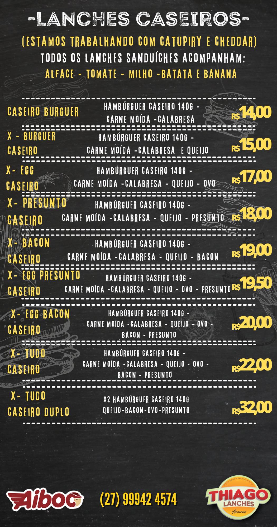 Thiago Lanches cardápio