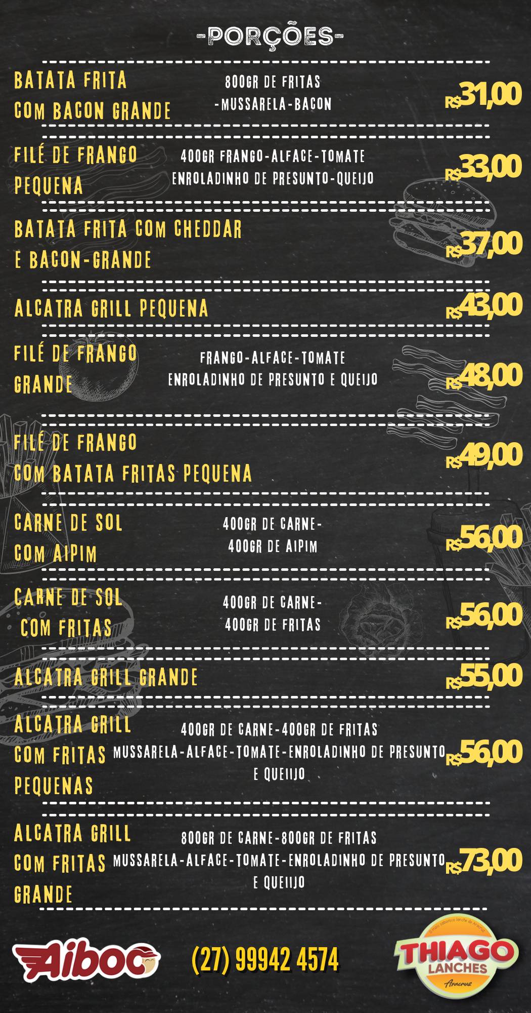 Thiago Lanches cardápio