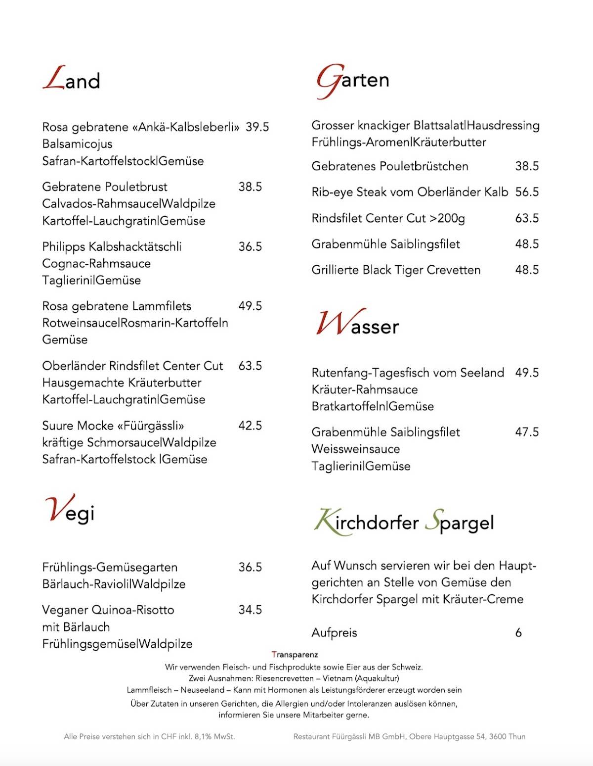 Menu di Füürgässli 