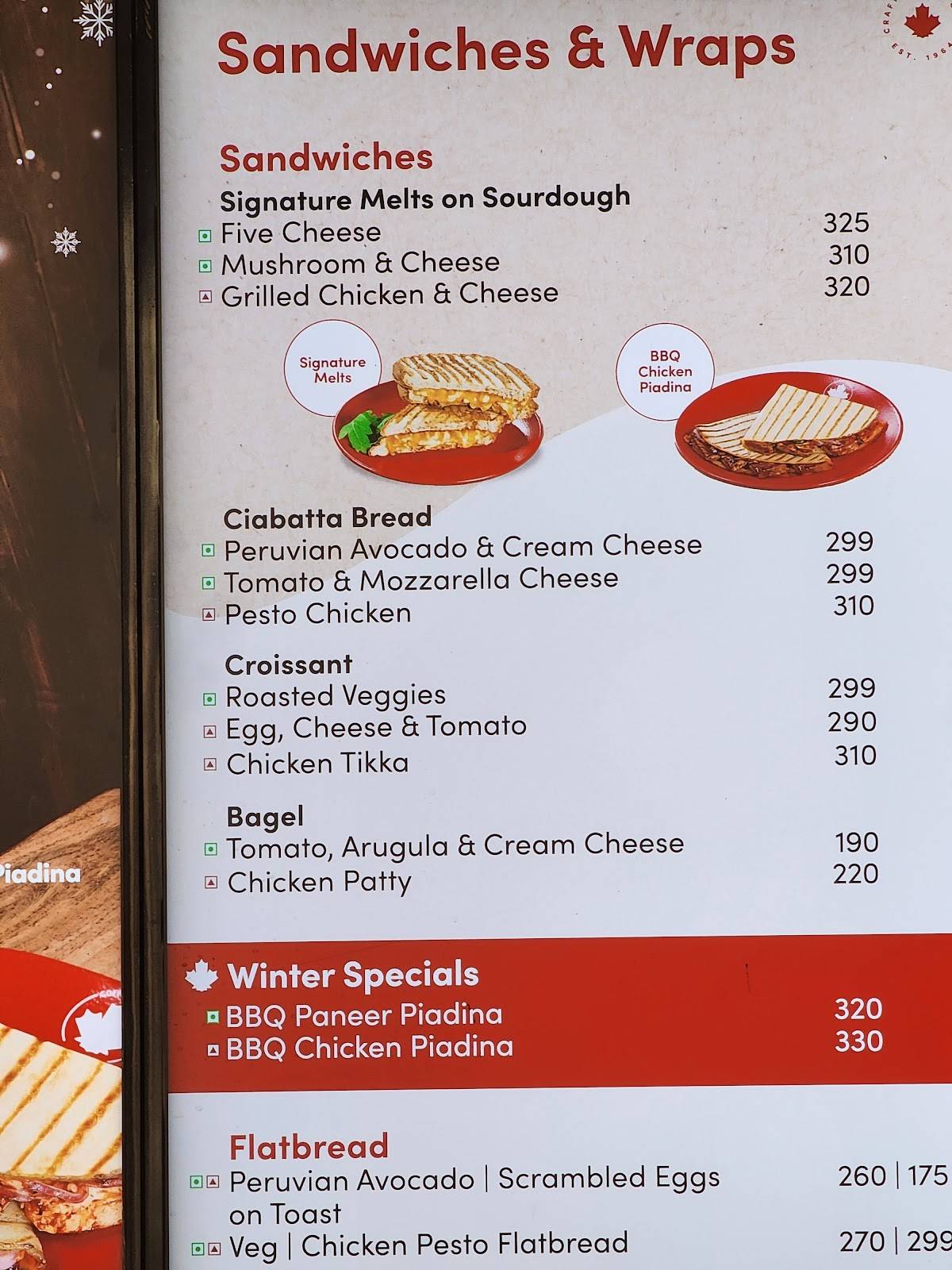 Tim Hortons menu