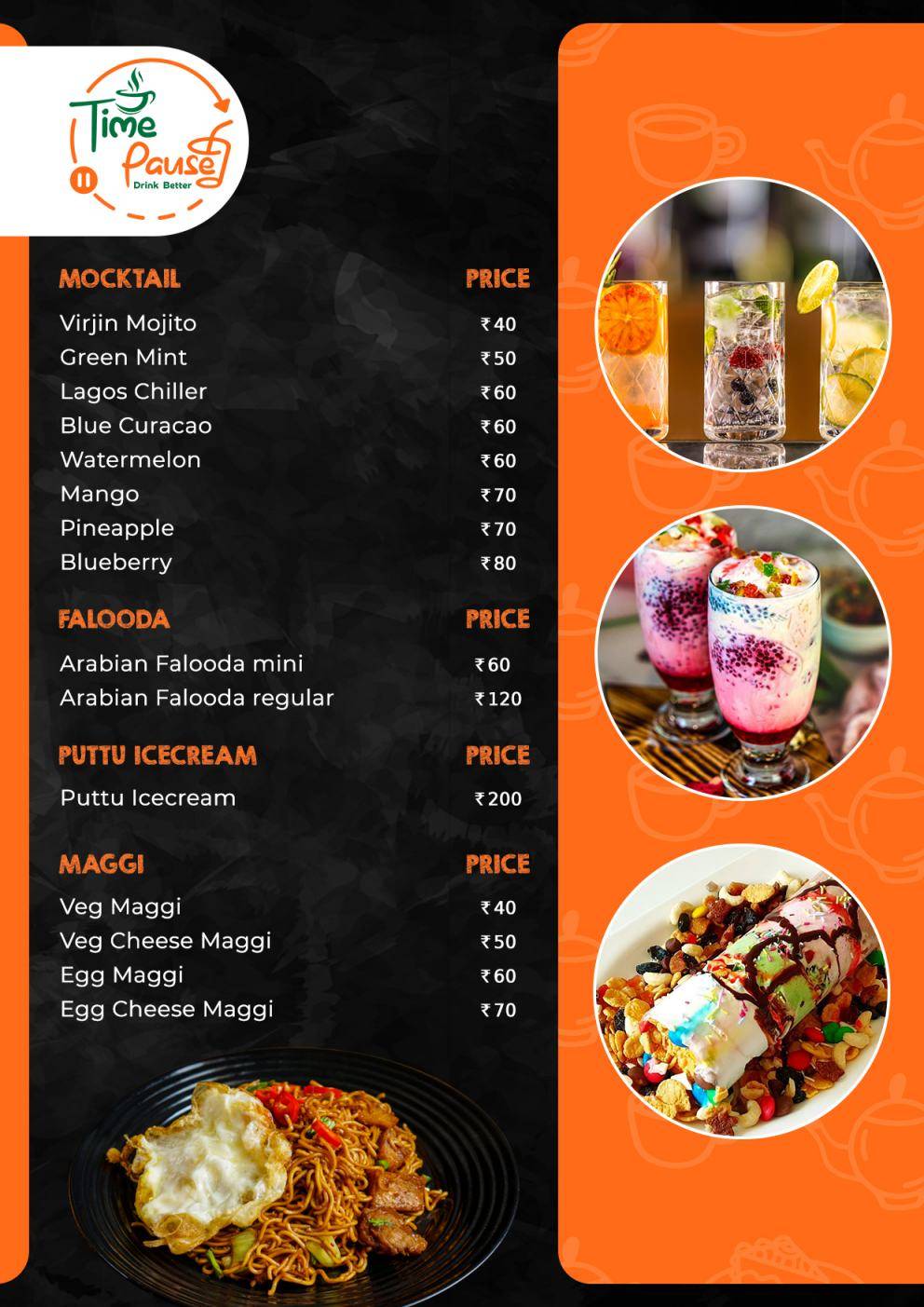 Time Pause Cafe menu