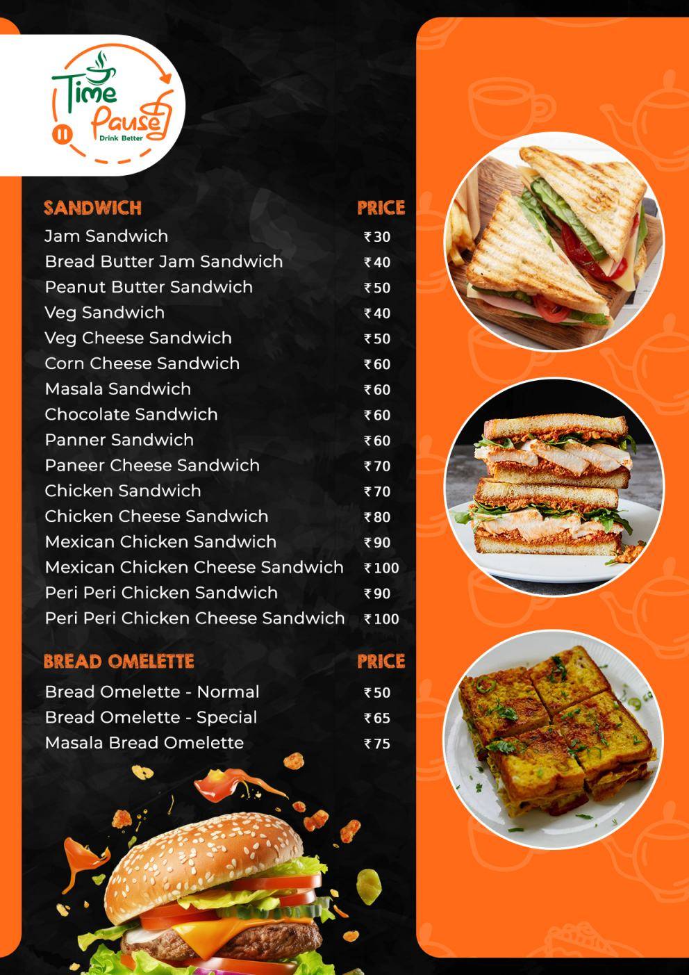 Time Pause Cafe menu