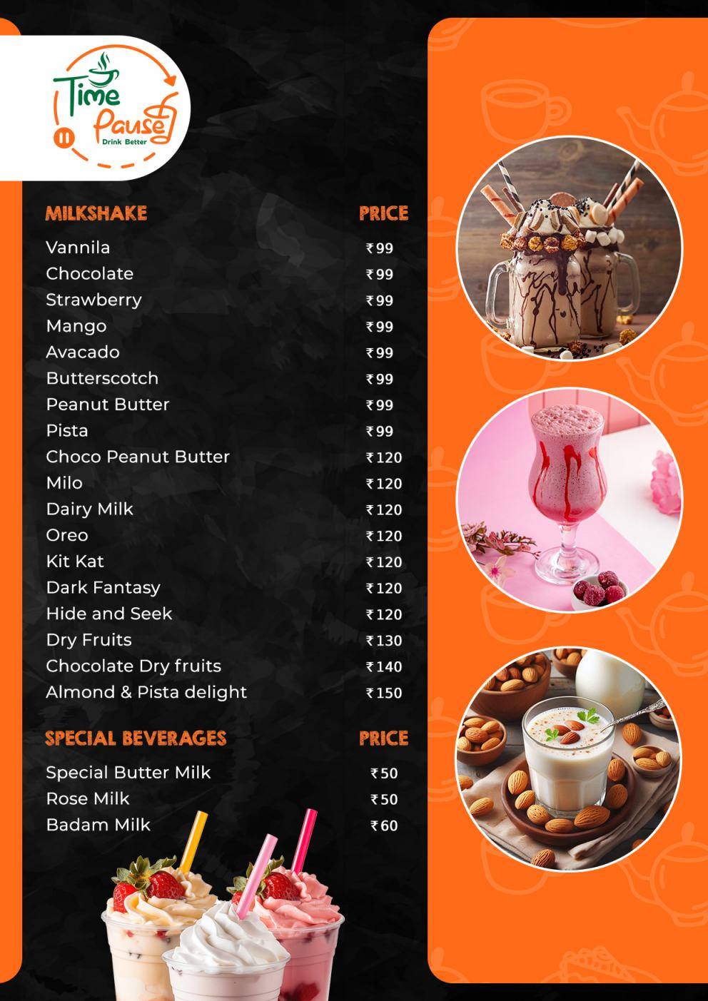 Time Pause Cafe menu