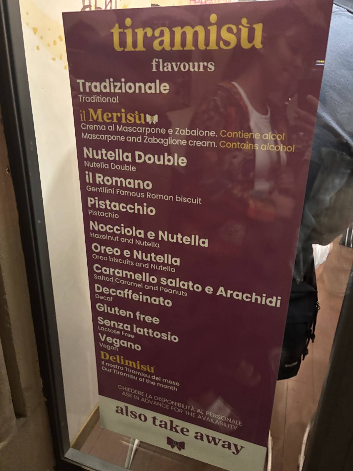 Menu di Tiramisù Trastevere - Merisù 