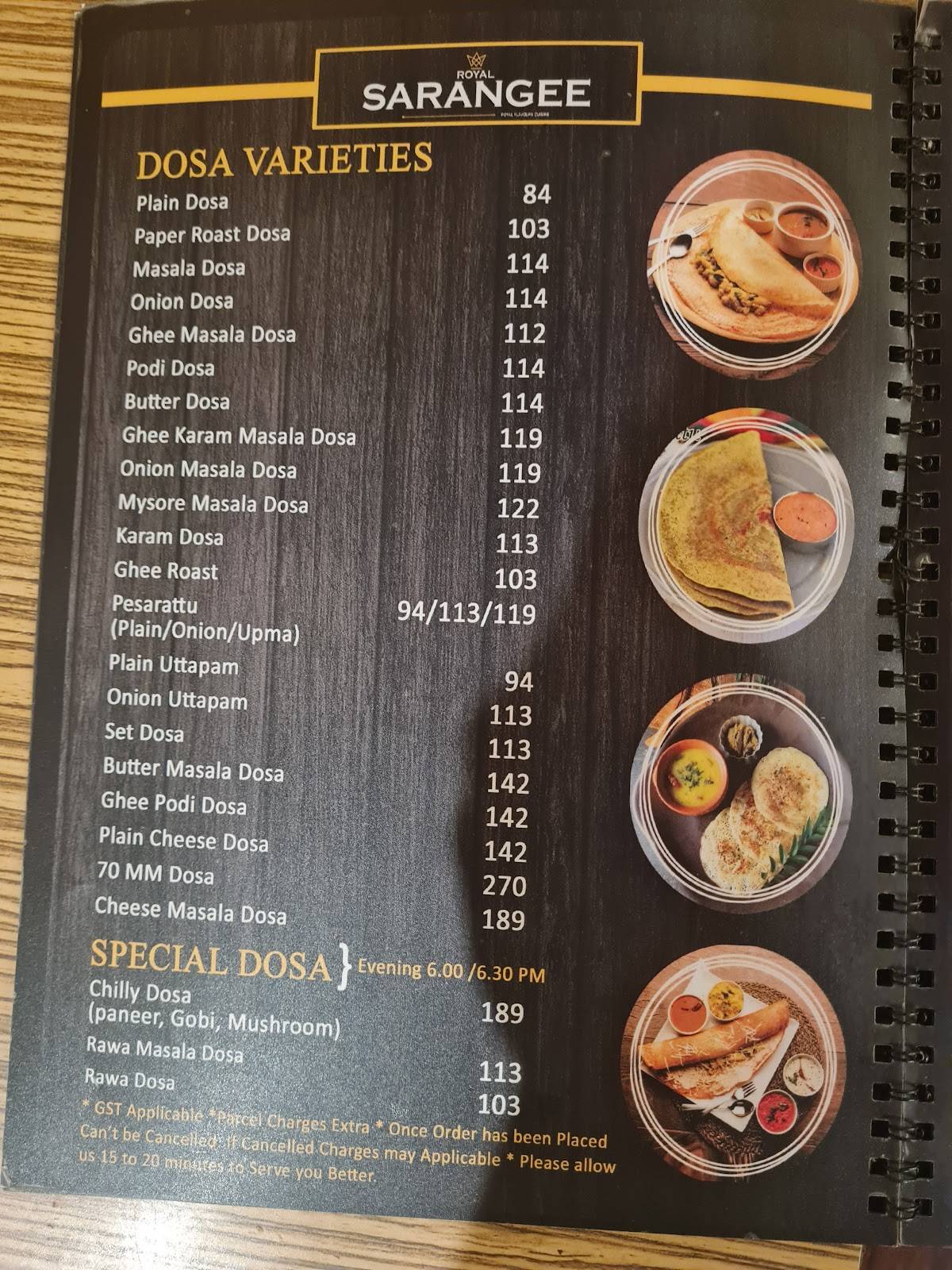 Royal Sarangee Family Restaurant menu
