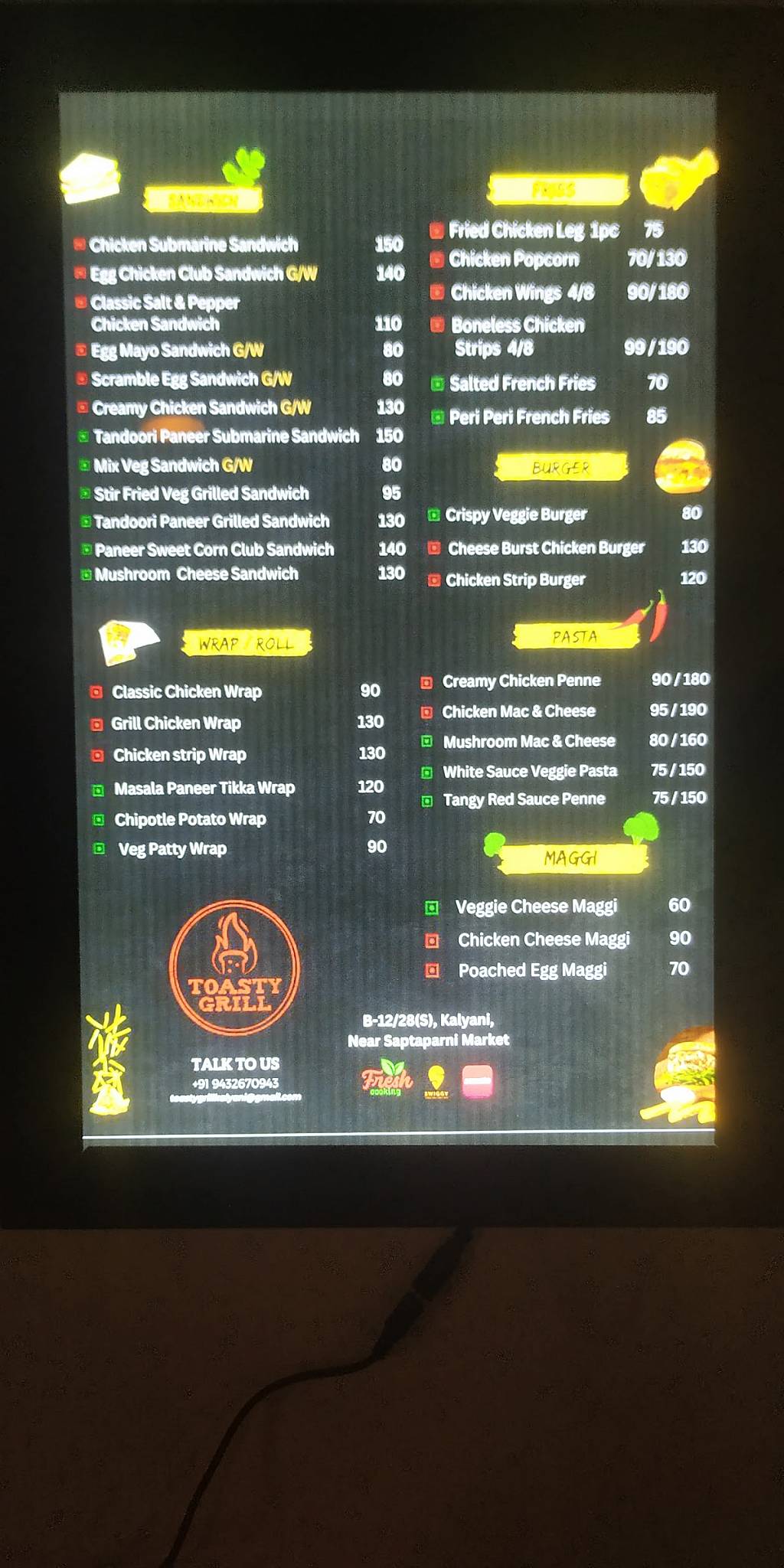 Toasty Grill menu