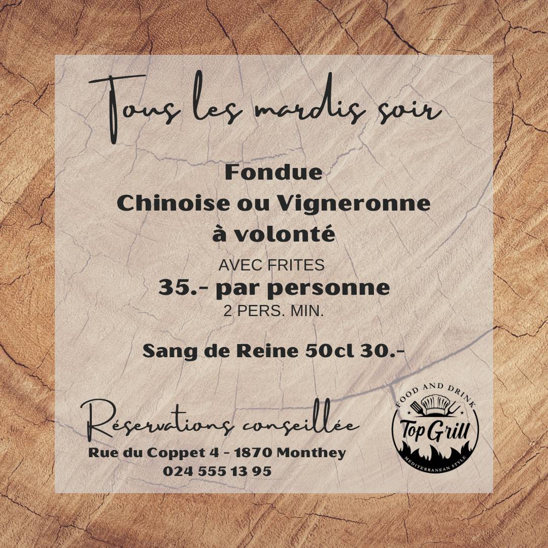 Menu de Top Grill Monthey Sàrl