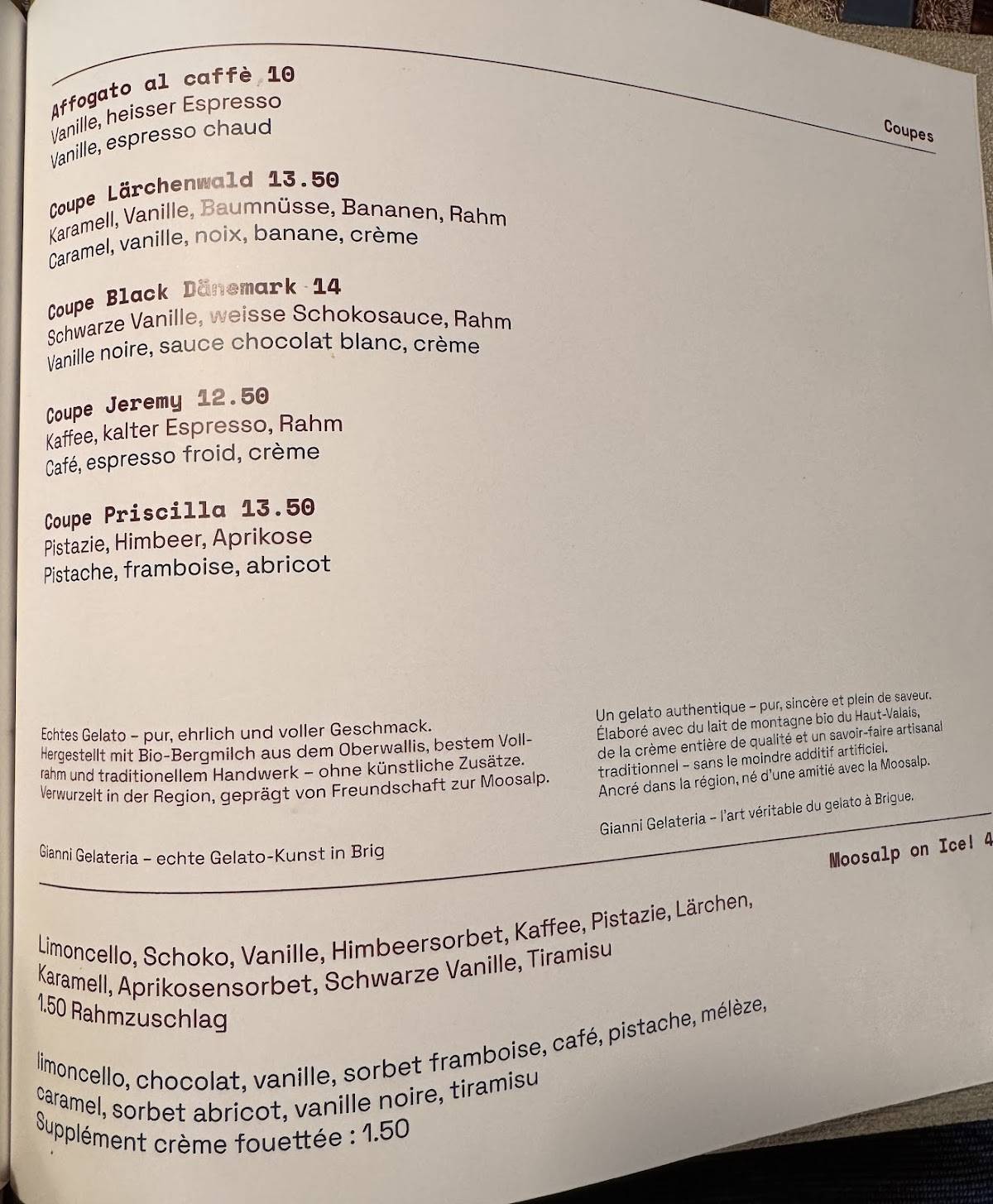 Menu di Restaurant Moosalp 
