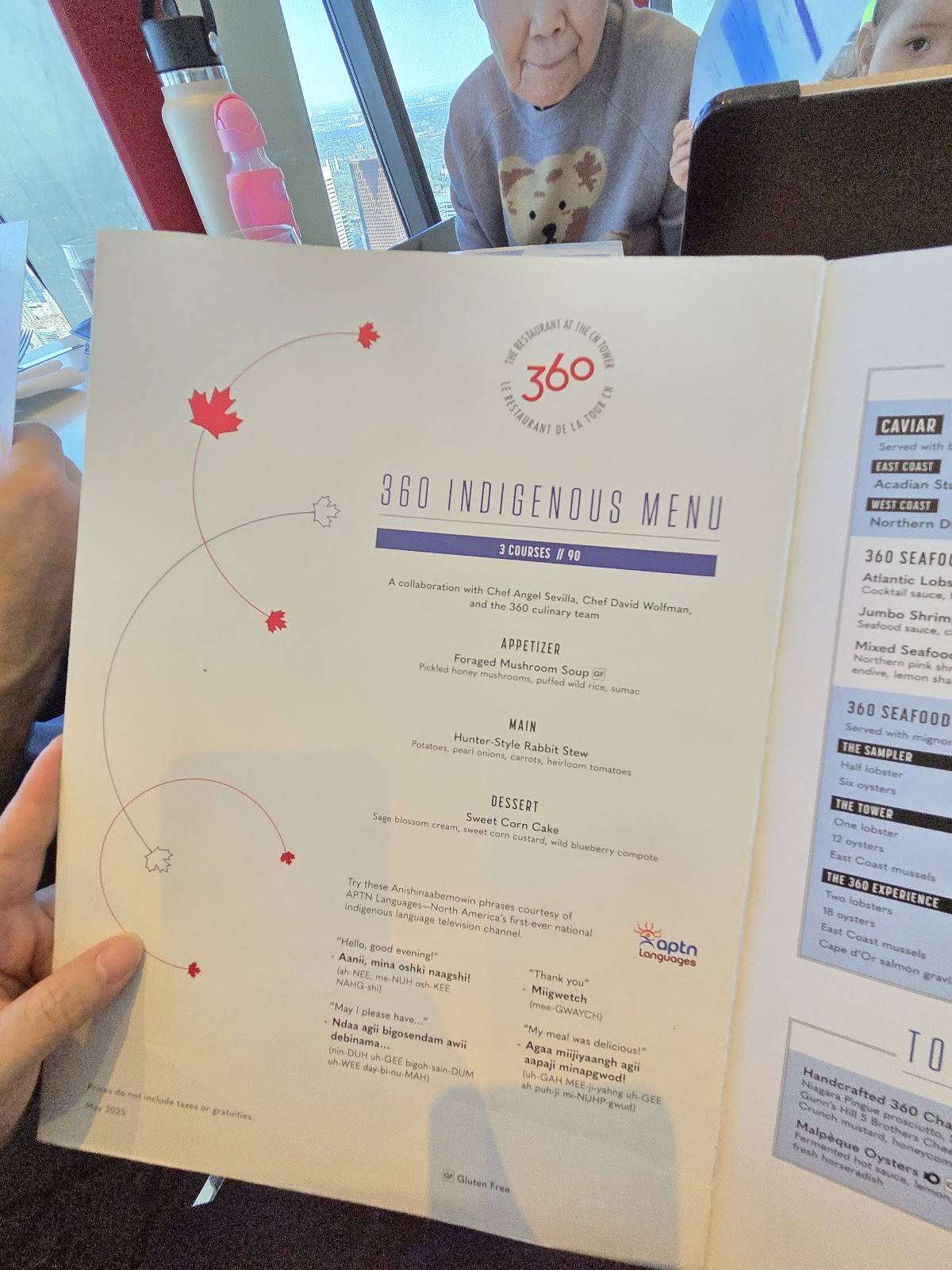 Menu de Restaurant 360 de la Tour CN
