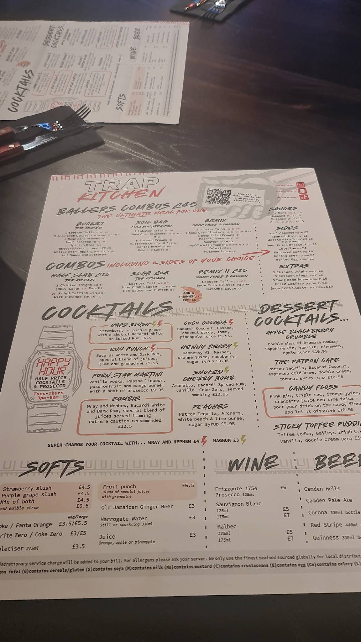 Menu at Trap Kitchen restaurant, London, 7677 Chalk Farm Rd