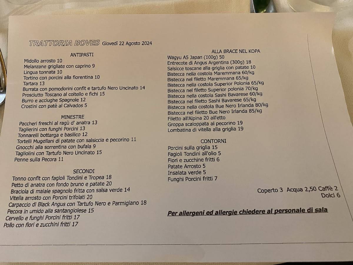 Menu di Trattoria Boves 