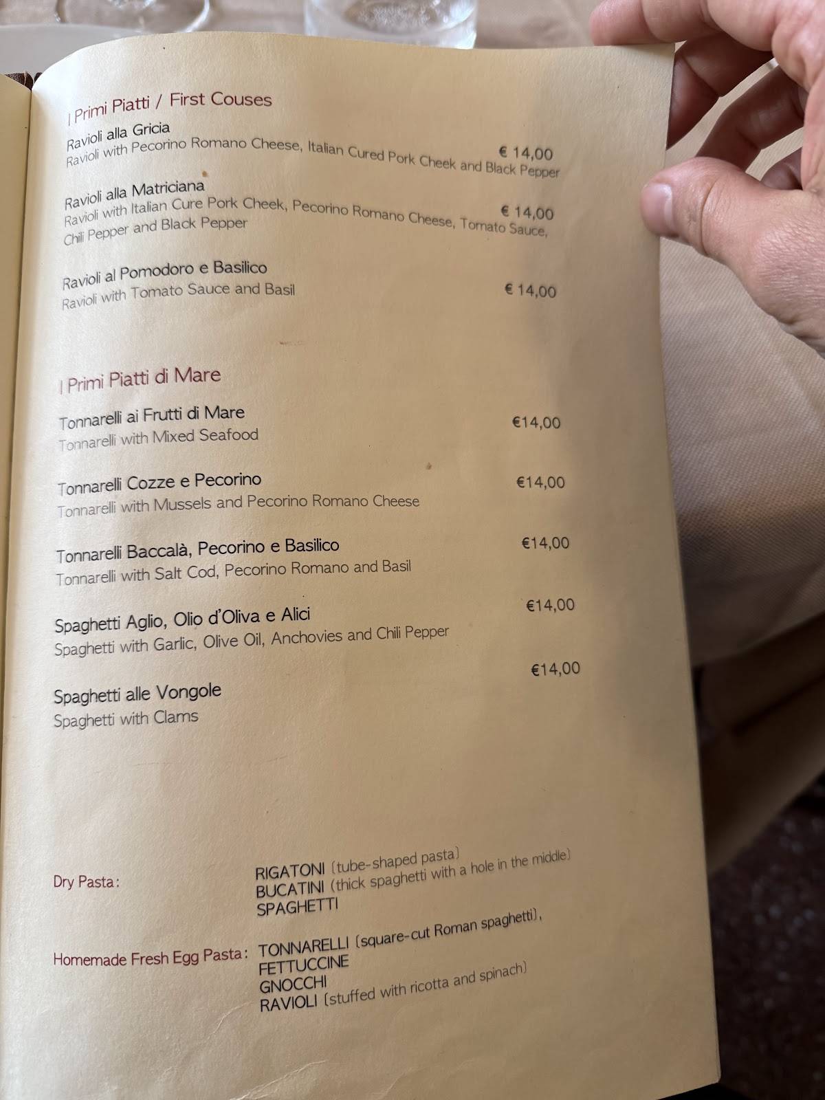 Menu di Trattoria Da Cesare al Casaletto 