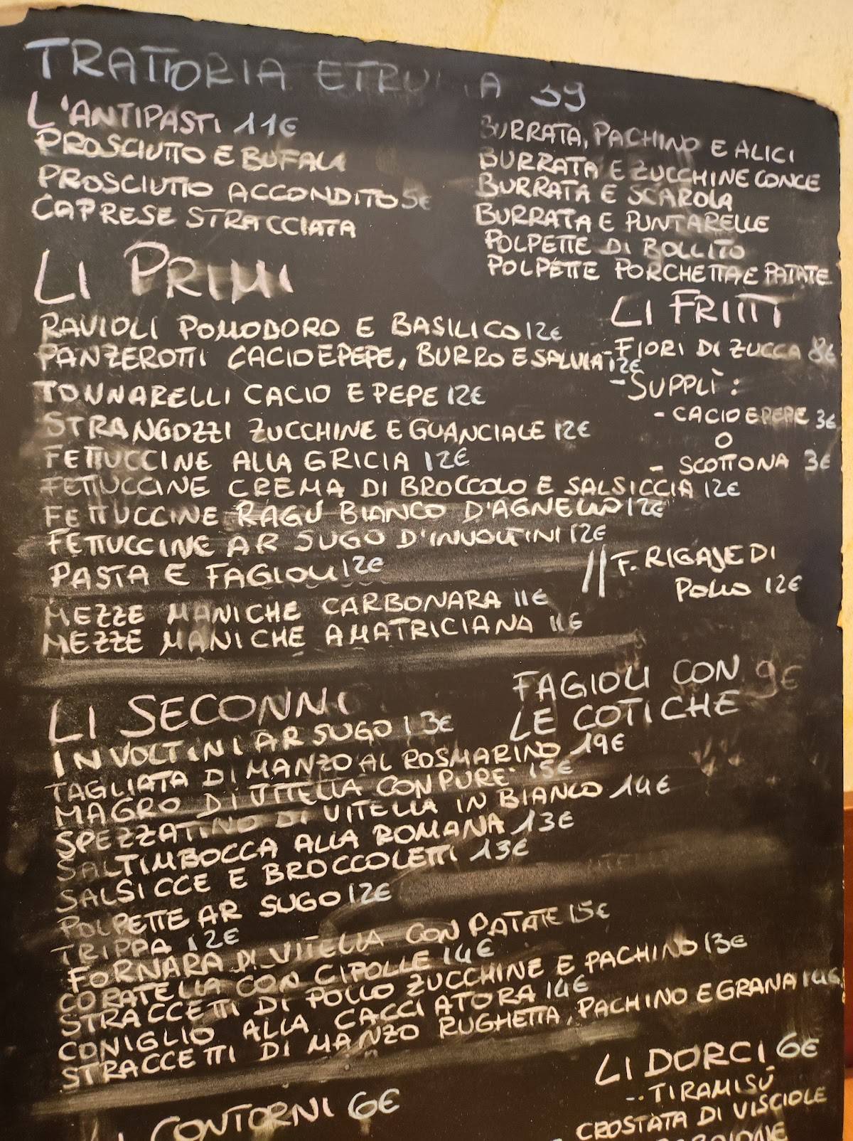 Menu di Trattoria Etruria 39 